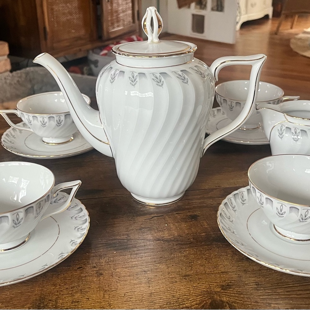 Elegant White and Gold Tea Set